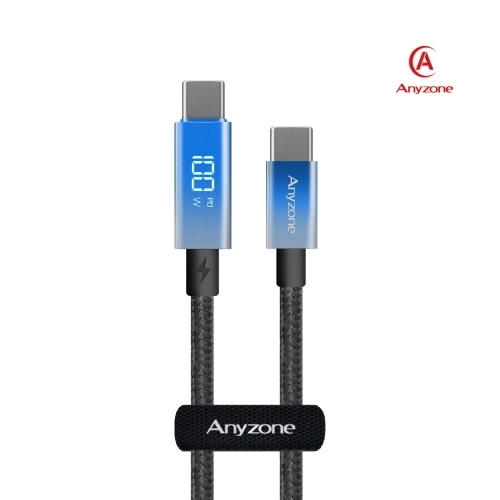 애니존 100W 초고속충전 블루 오로라패브릭 LCD 케이블 1.2M CTC