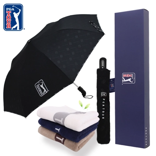 PGA 2단 엠보 선염 바이어스 완전자동 우산 + 130g 세면타올세트