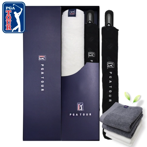 PGA 2단 엠보 선염 바이어스 완전자동 우산 + 260g 코마사 타올세트