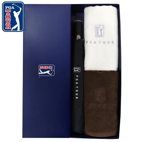 PGA 2단 자동 엠보선염 바이어스 우산 + 150g 면사 타올 2P 세트