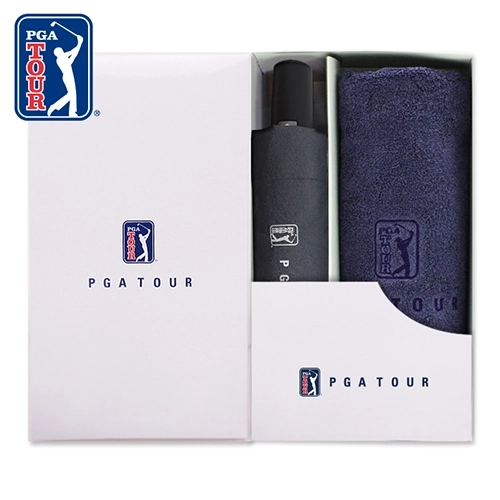 PGA 3단 완전자동 블랙 메탈 우산 + 150g 면사 타올세트