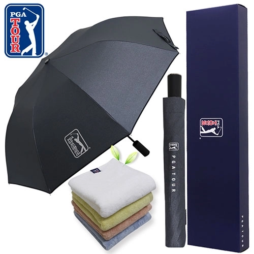 PGA 2단 자동 블랙 메탈 우산 + 180g 모달사 타올세트