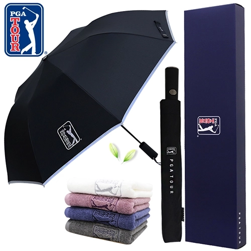 PGA 2단 자동 리플렉티브 우산 + 190g 호텔타올세트