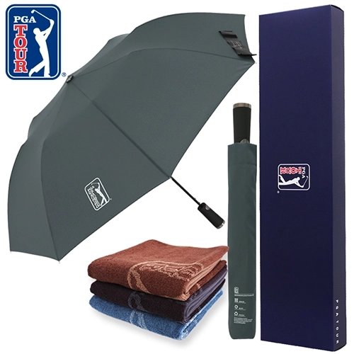 PGA 그린 2단 자동우산 + 170g 죽사 타올 세트