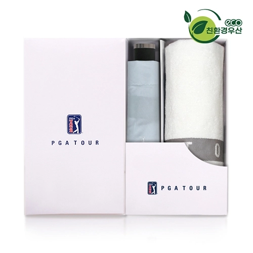 PGA 그린 3단 수동 우산 + 130g 면사 타올 세트