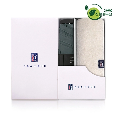 PGA 그린 3단 수동 사각 스키니 우산 + 200g 코마사 타올 세트