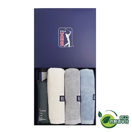 PGA 그린 3단 수동 사각 스키니 우산 + 200g 코마사 타올 3P 세트 (미니)