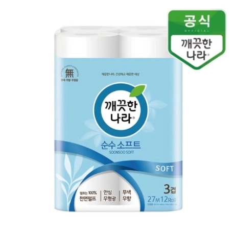 깨끗한나라 순수소프트 화장지 27m3겹12롤