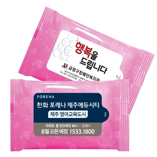 투톤플라워 핑크 물티슈 (10매)