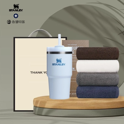 시즈넬 선물세트 스탠리 빨대텀블러591ml+송월 호텔용 헤비무지 190g