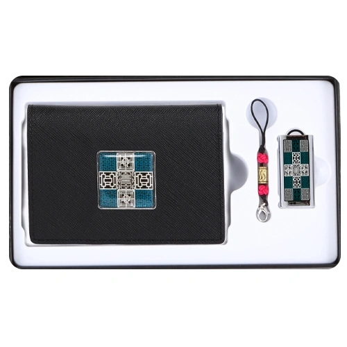 창살문 그린 자개 소가죽 명함지갑+창살문 그린 자개 USB 세트