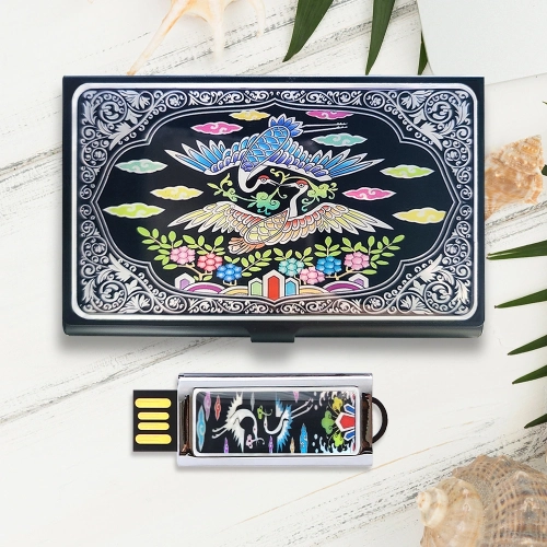 쌍학 자개 경량 명함케이스+쌍학 자개 USB 2종 세트