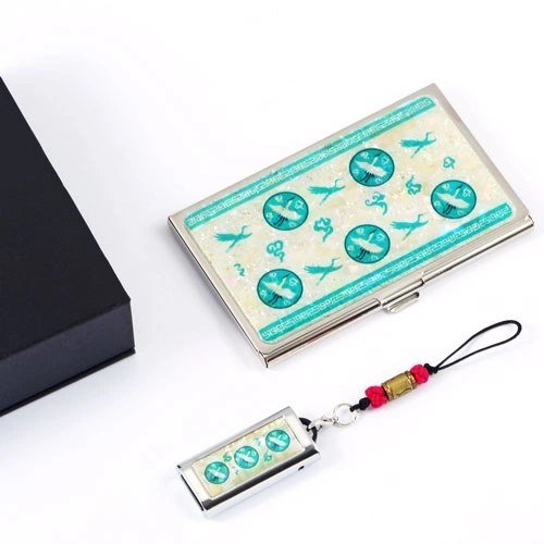 백청자상감운학문 자개 명함케이스+백청자상감운학문 자개 USB 2종 세트