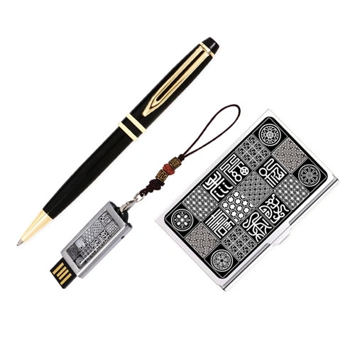 워터펜블랙 볼펜+수복문자도 자개 명함케이스+수복문자도 자개 USB 3종 세트