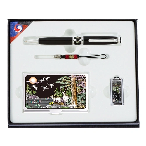 자개프리미엄 볼펜+채색십장생 자개 명함케이스+자개 USB 3종 세트