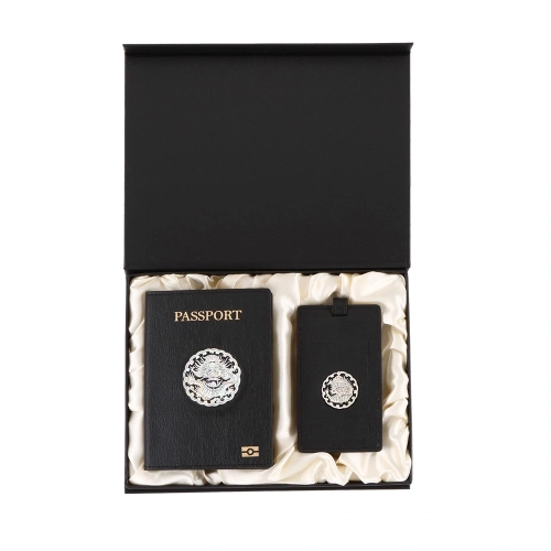 왕조실록 8호 곤룡포 나전 한지가죽 여권지갑+네임텍 블랙 2종 세트