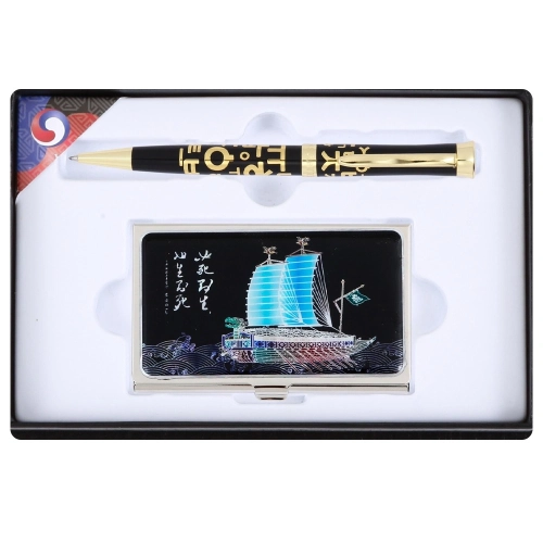 한글 볼펜+채색거북선 자개 명함케이스 2종 세트