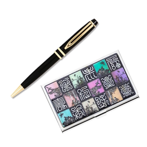 워터펜 블랙 볼펜+신문자도 자개 명함케이스 2종 세트